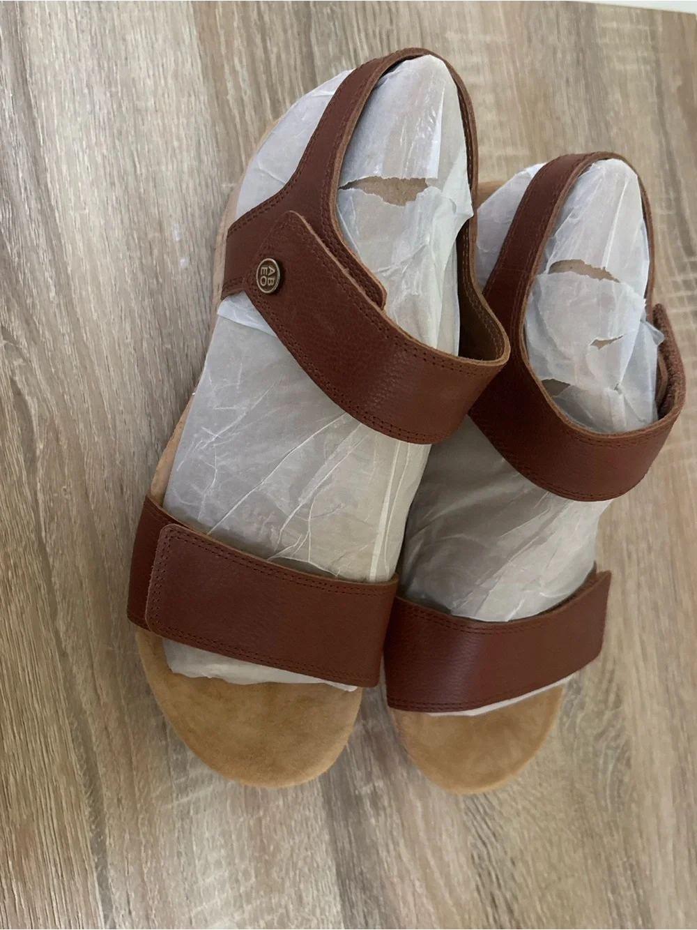 Abeo Riveria Strap Cognac Leather Cork Wedge Sandals size 6